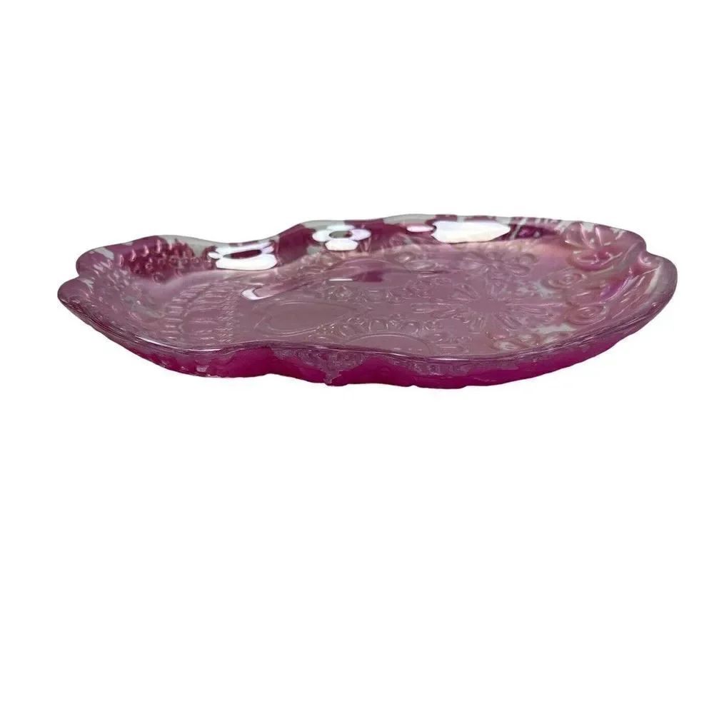Two Glass Skull Iridescent Plates Pink and Blue Decor Dish - Picture 6 of 7